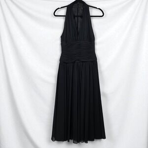 VTG A.J. Bari Halter Dress Woman 8 Black Evening Party Cocktail Ruched‎ Back Zip